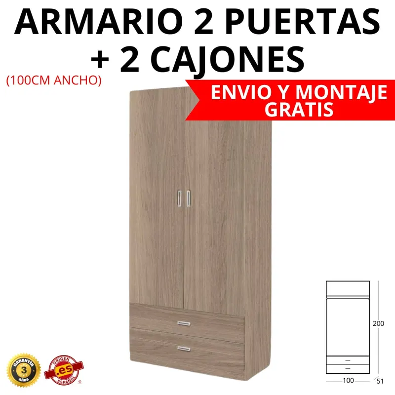 Armario 2 puertas + 2 cajones