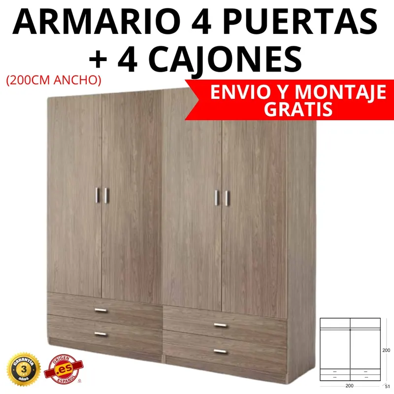 Armario 4 puertas + 4 cajones