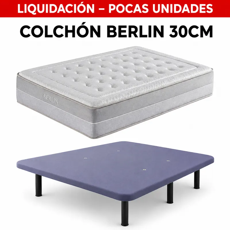 Pack base tapizada + colchón Berlin 30 cm